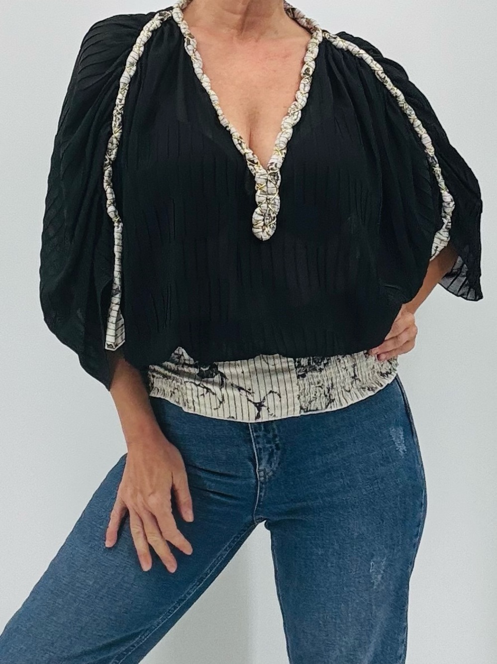 Vintage 90s Boho Fairy Coquette Brazilian European Summer Sheer Floral Top